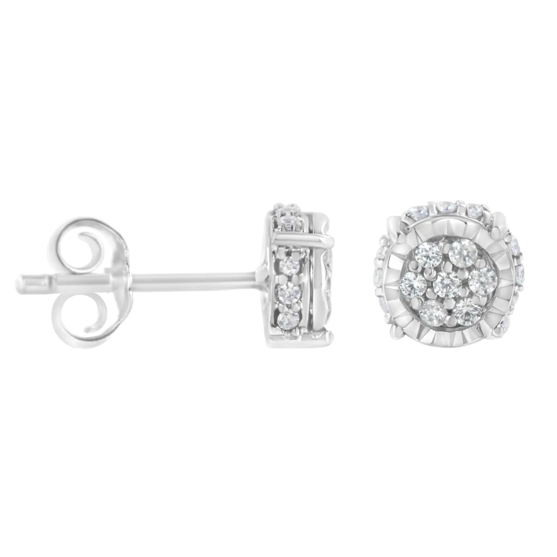 .925 Sterling Silver 1/3 cttw Round-cut Diamond Floral Stud Earring (I-J Clarity, I3 Color) - Elegant Emulations