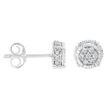 .925 Sterling Silver 1/3 cttw Round-cut Diamond Floral Stud Earring (I-J Clarity, I3 Color) - Elegant Emulations