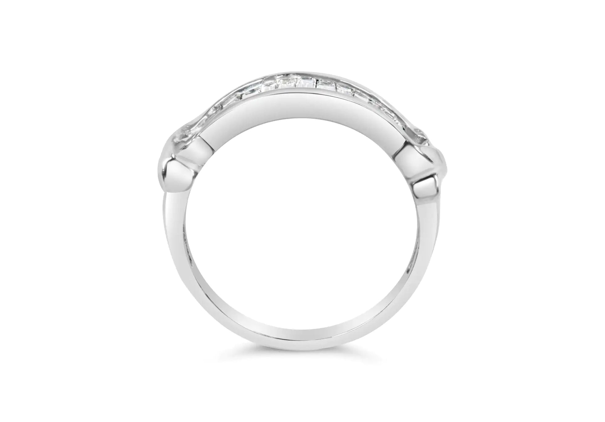 .925 Sterling Silver 1/2 Cttw Baguette Cut Diamond Channel Set X-Station Wedding Ring (H-I Color, I1-I2 Clarity) - Elegant Emulations