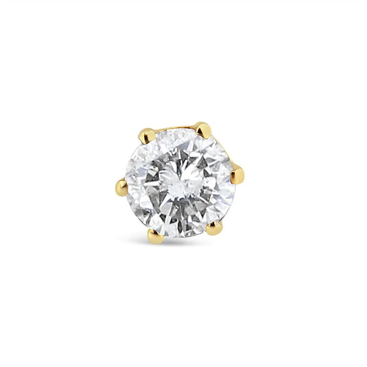 14K Yellow Gold Diamond Solitaire 6-Prong Single Solitaire Stud Earring (3/8 cttw, I-J Color, I2-I3 Clarity) - Elegant Emulations