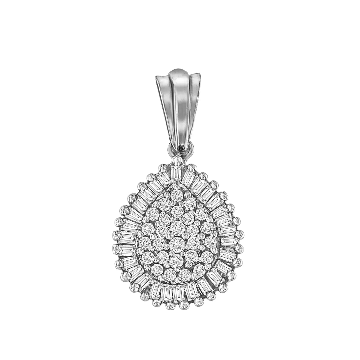 10K Gold 1/2 Cttw Round and Bagutte-Cut Diamond Teardrop 18" Pendant Necklace (J-K Color, I1-I2 Clarity) - Elegant Emulations