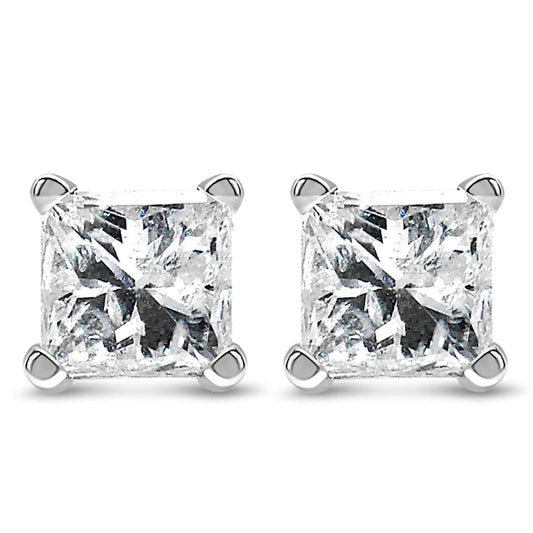 14K White Gold Princess Cut Lab-Grown Diamond Solitaire Stud Earrings (F-G Color, VS2-SI1 Clarity) - Elegant Emulations