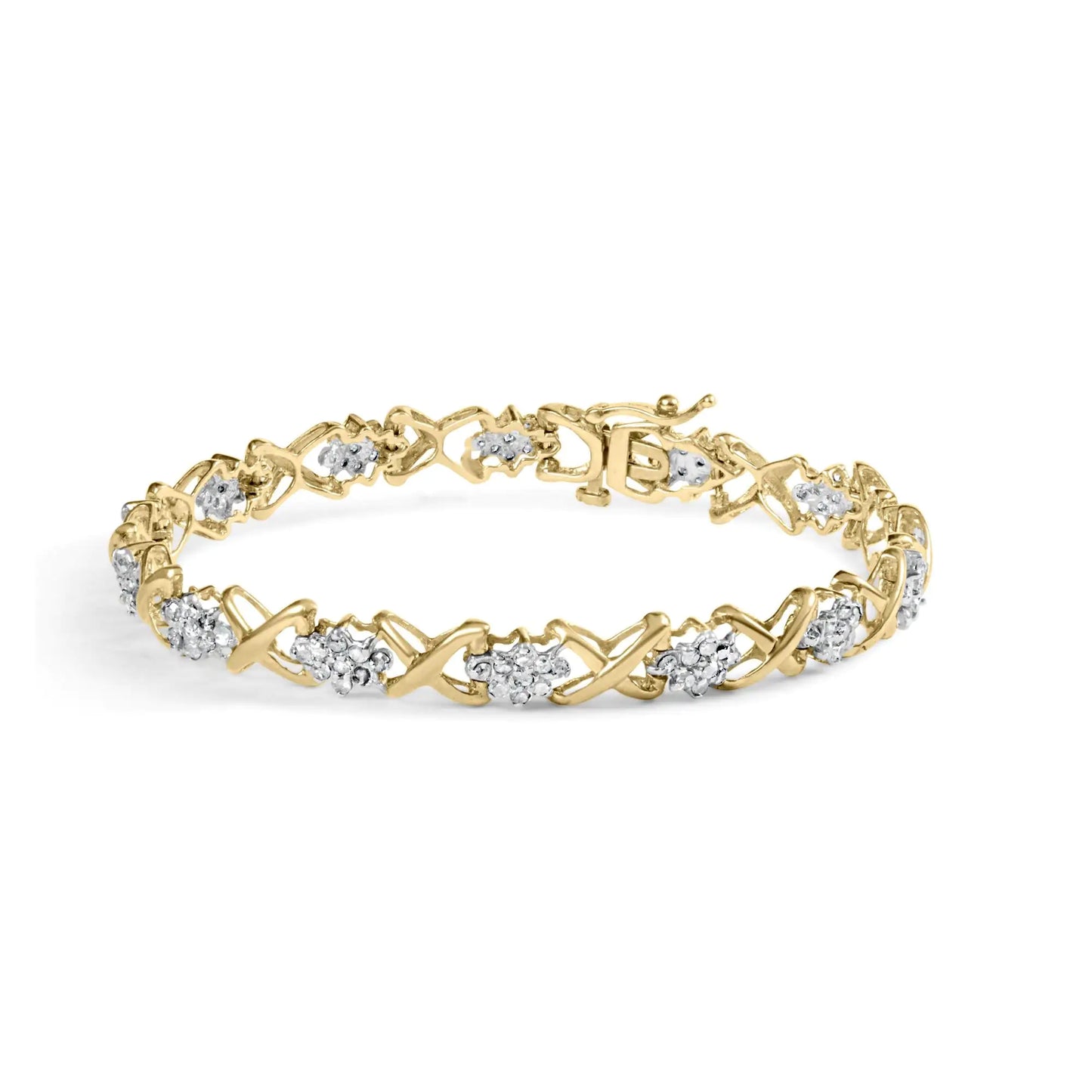 10k Yellow Gold Plated .925 Sterling Silver 2.00 Cttw Round-Cut Diamond Link 7" Bracelet (H-I Color, I2-I3 Clarity) - Elegant Emulations