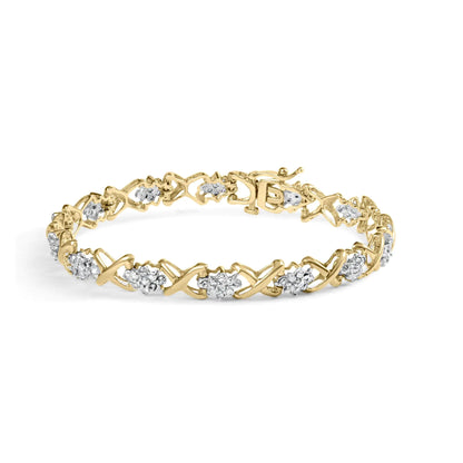 10k Yellow Gold Plated .925 Sterling Silver 2.00 Cttw Round-Cut Diamond Link 7" Bracelet (H-I Color, I2-I3 Clarity) - Elegant Emulations