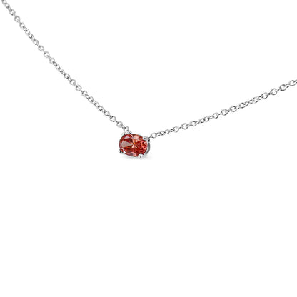 14K White Gold 3/8 Cttw Lab Grown Pink Oval Solitaire Diamond East West 18" Pendant Necklace (Pink Color, VS2-SI1 Clarity) - Elegant Emulations