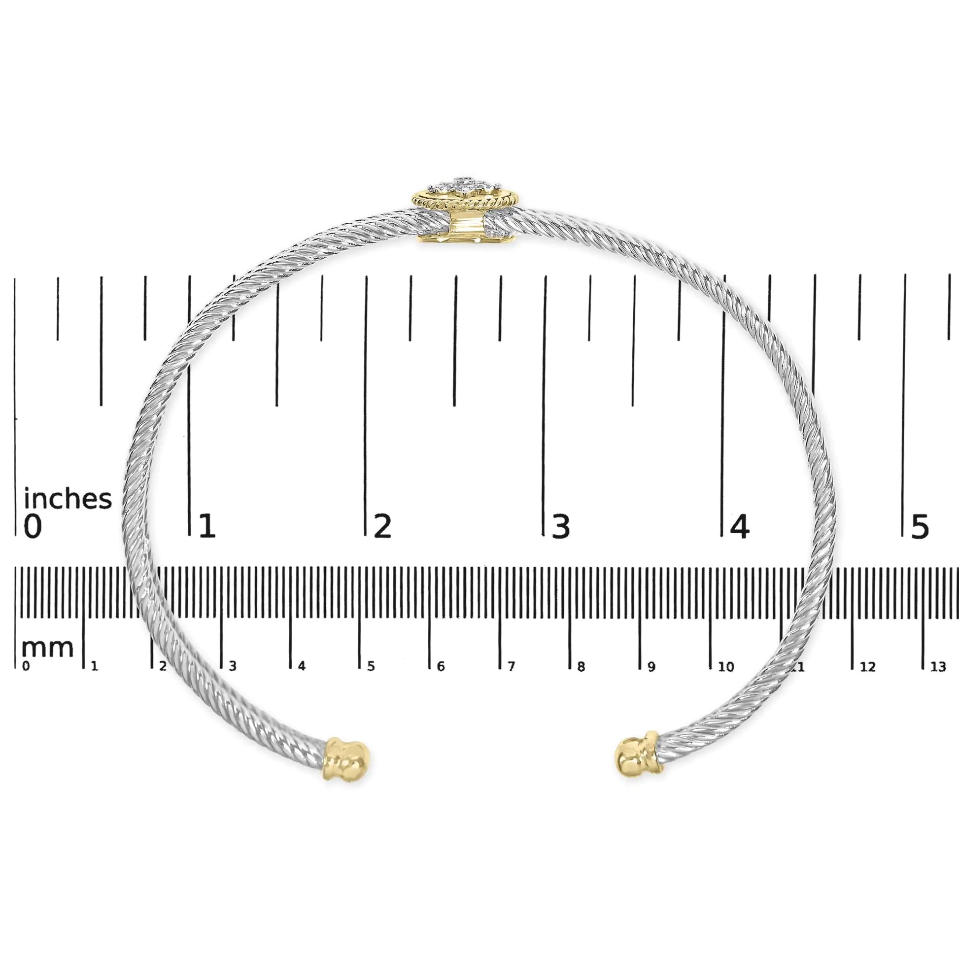 18K Yellow Gold Plated .925 Sterling Silver Diamond Accent and Fleur Di Lis Medallion Bangle Bracelet (I-J Color, SI1-SI2 Clarity) - 7.25 Inches - Elegant Emulations