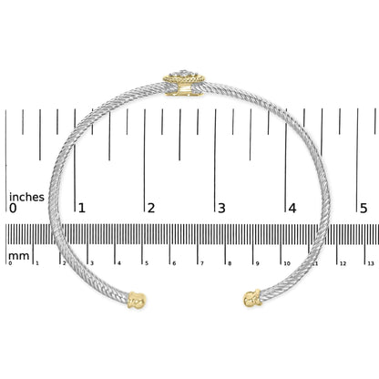 18K Yellow Gold Plated .925 Sterling Silver Diamond Accent and Fleur Di Lis Medallion Bangle Bracelet (I-J Color, SI1-SI2 Clarity) - 7.25 Inches - Elegant Emulations