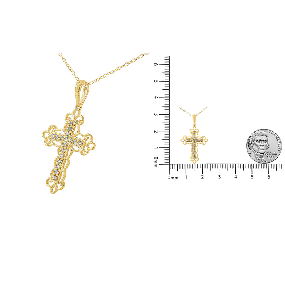 Elegant 10K Yellow Gold-Plated Filigree Cross Diamond Necklace