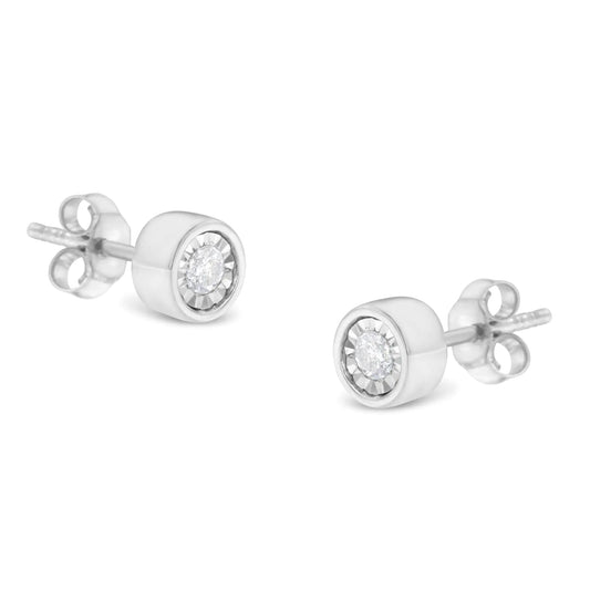.925 Silver 1/5 Ct Brilliant Diamond Barrel Studs (I - J, I2 - I3) | Earrings | Elegant Emulations Jewelry USA