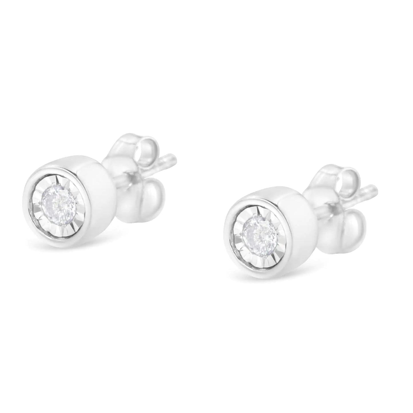 .925 Silver 1/5 Ct Brilliant Diamond Barrel Studs (I - J, I2 - I3) | Earrings | Elegant Emulations Jewelry USA
