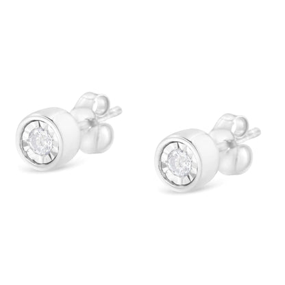 .925 Silver 1/5 Ct Brilliant Diamond Barrel Studs (I - J, I2 - I3) | Earrings | Elegant Emulations Jewelry USA