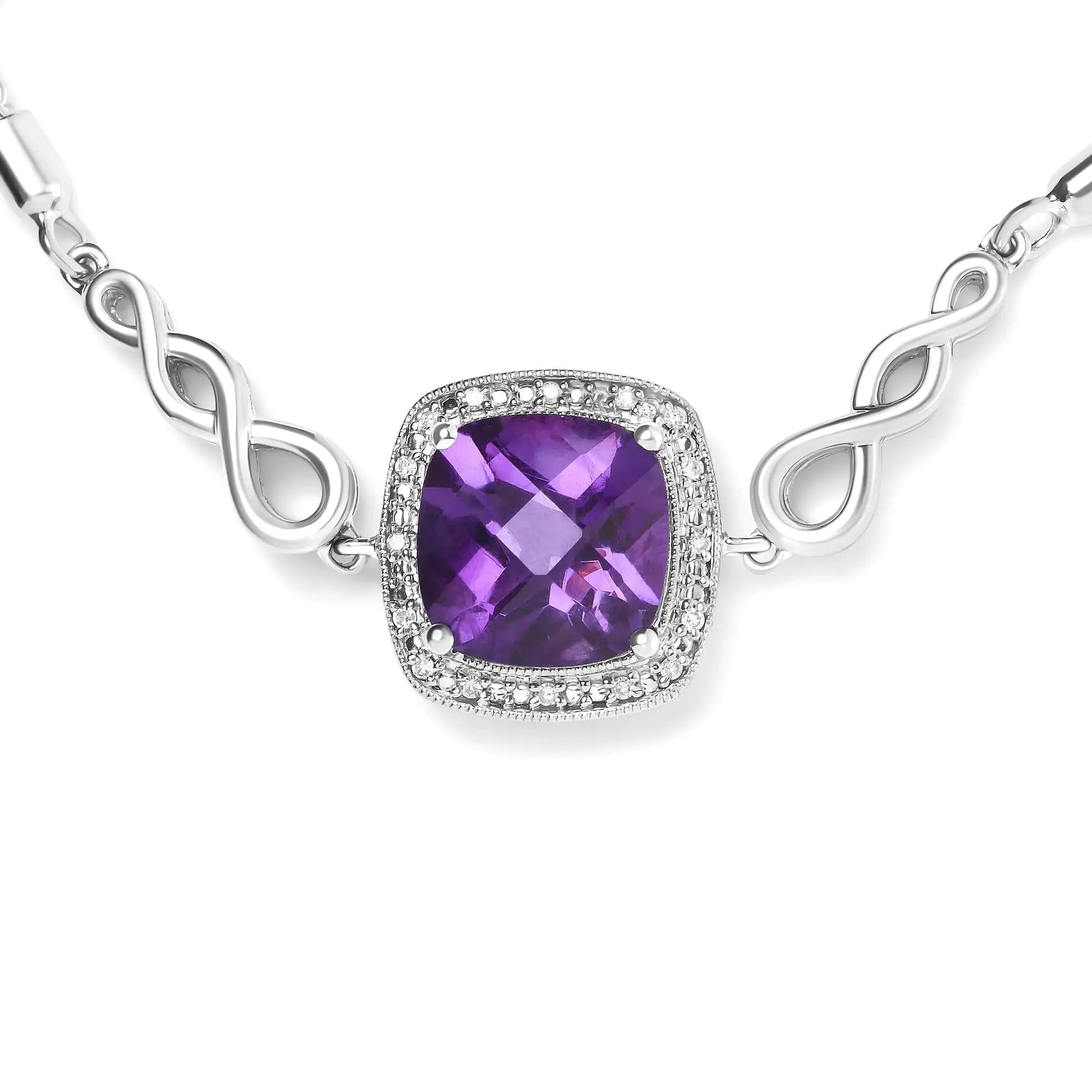 .925 Silver Amethyst Cushion & Diamond Bolo Bracelet | Bracelets | Elegant Emulations Jewelry USA