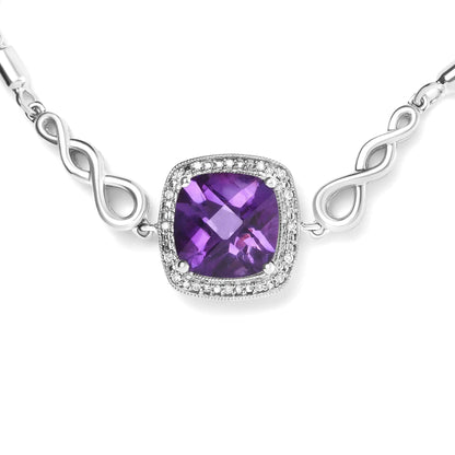 .925 Silver Amethyst Cushion & Diamond Bolo Bracelet | Bracelets | Elegant Emulations Jewelry USA
