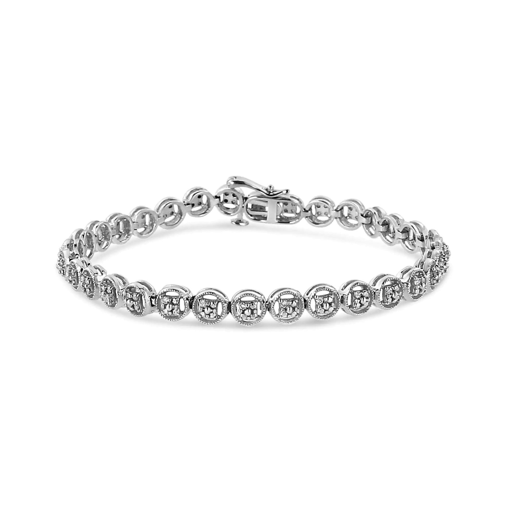 .925 Silver Diamond Circle Link Tennis Bracelet 7" | Bracelets | Elegant Emulations Jewelry USA
