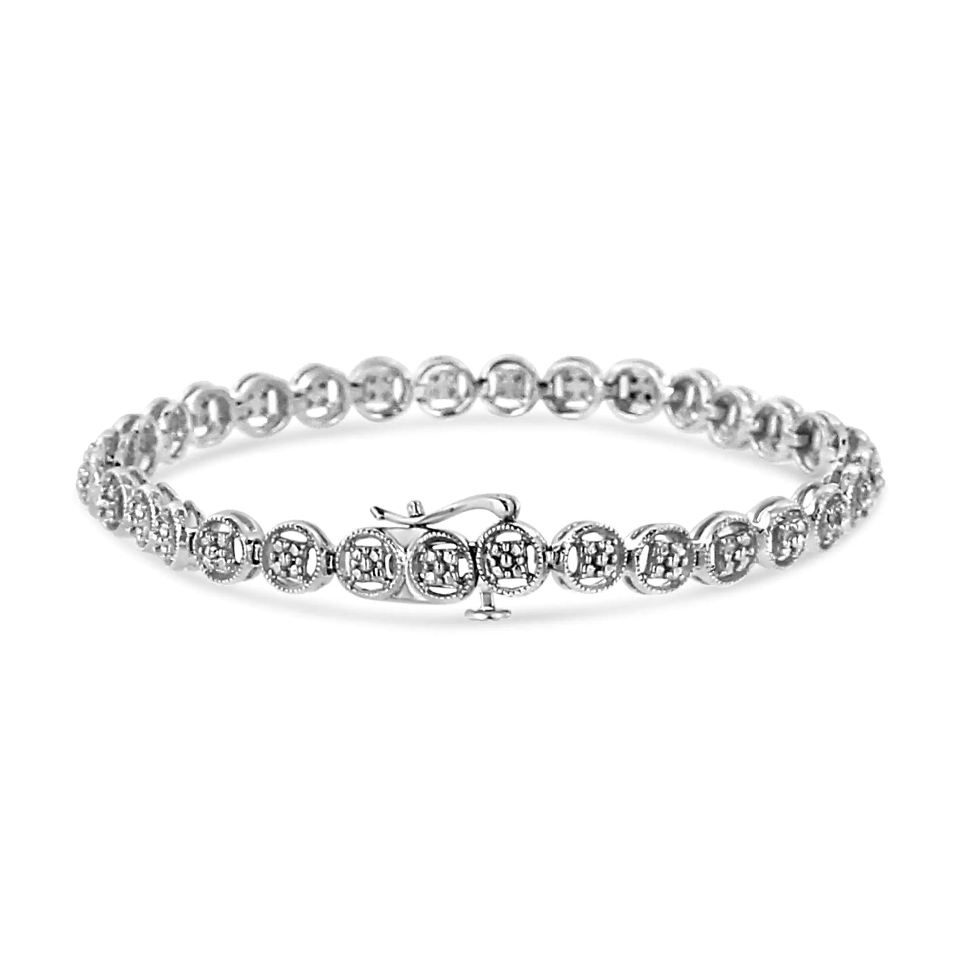 .925 Silver Diamond Circle Link Tennis Bracelet 7" | Bracelets | Elegant Emulations Jewelry USA