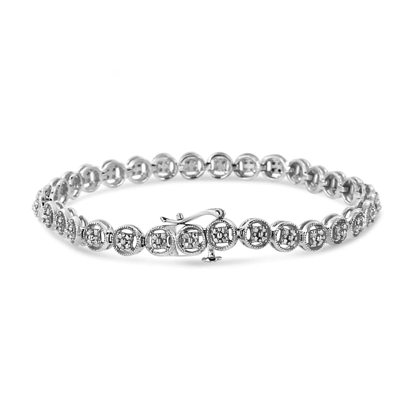 .925 Silver Diamond Circle Link Tennis Bracelet 7" | Bracelets | Elegant Emulations Jewelry USA