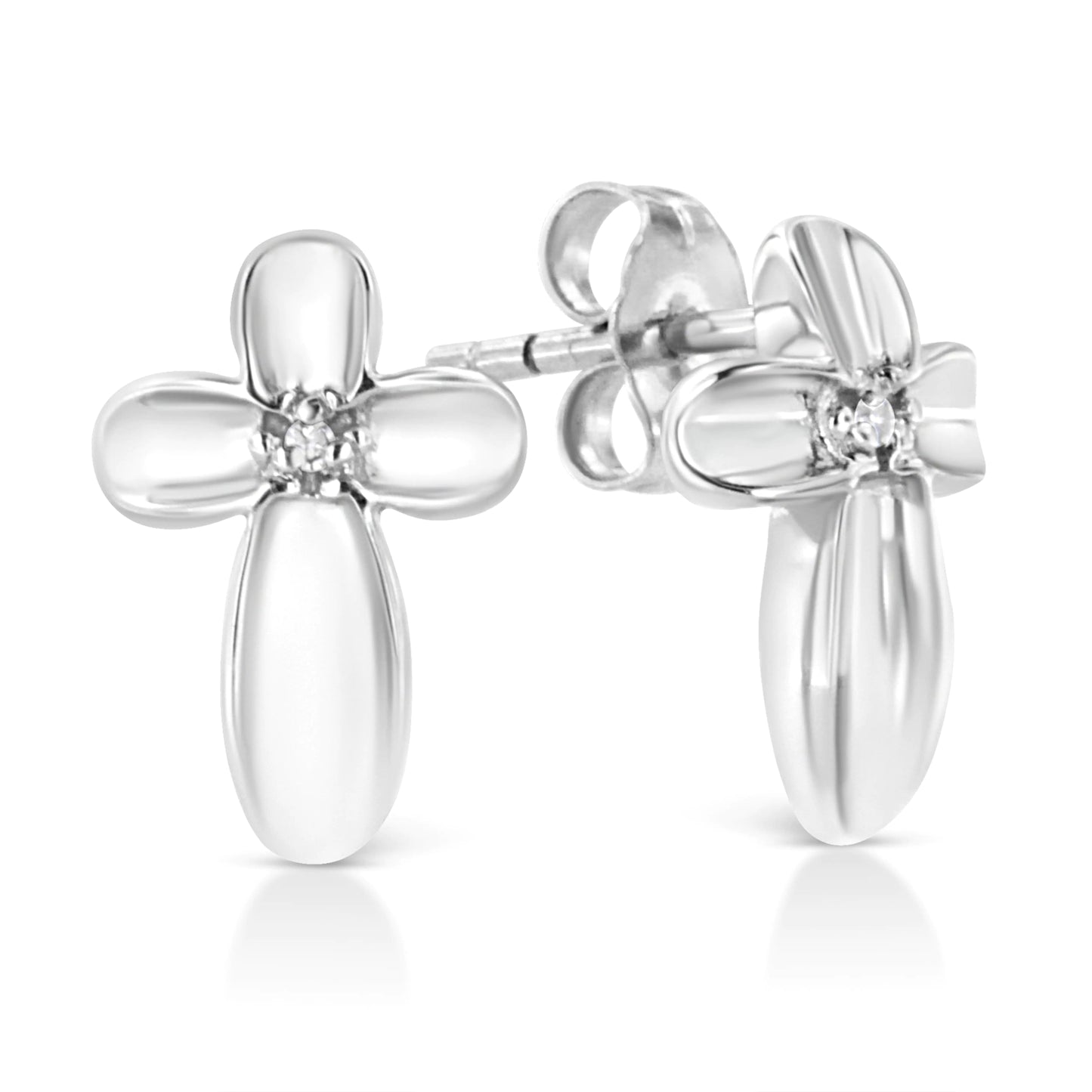.925 Silver Diamond Floral Cross Earrings | Earrings | Elegant Emulations Jewelry USA