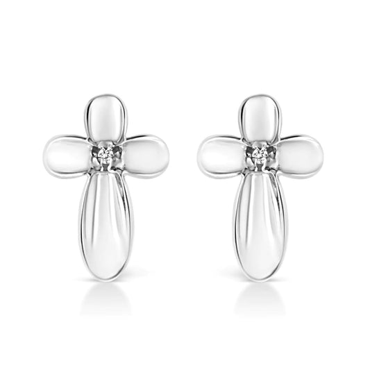.925 Silver Diamond Floral Cross Earrings | Earrings | Elegant Emulations Jewelry USA