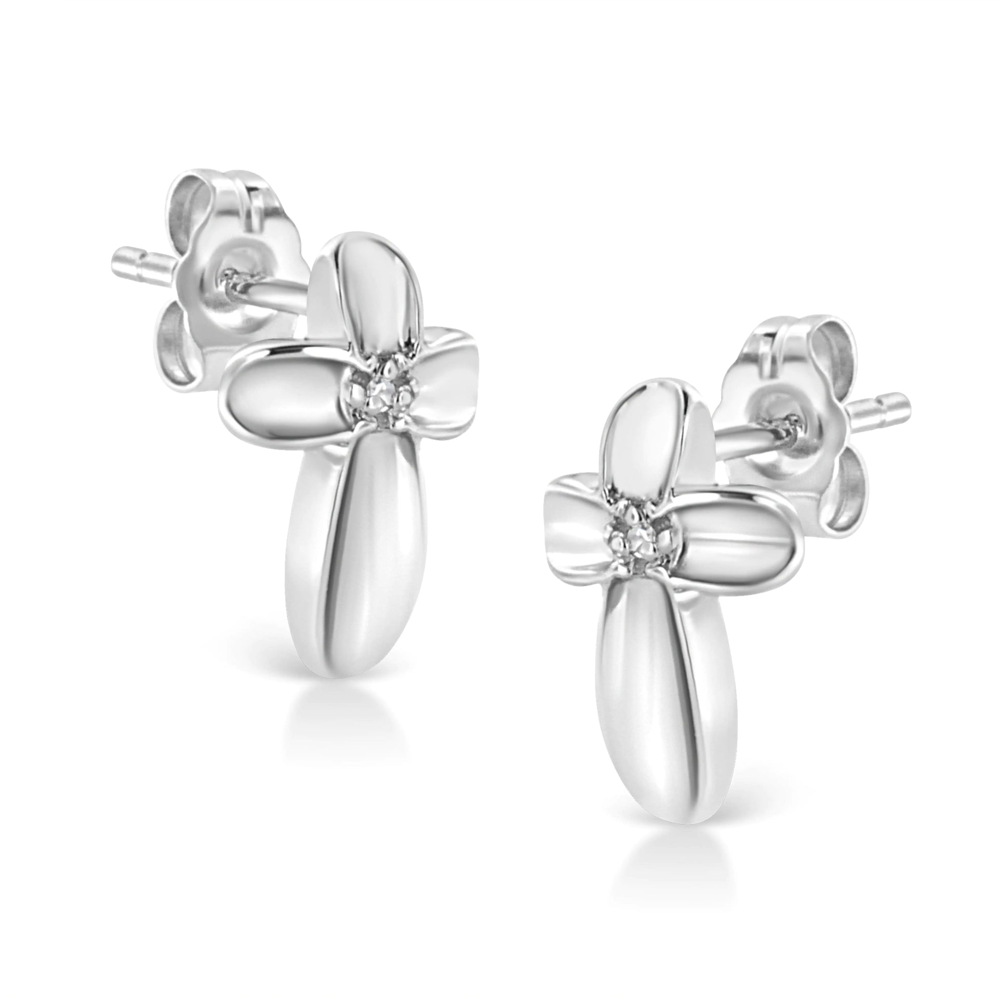 .925 Silver Diamond Floral Cross Earrings | Earrings | Elegant Emulations Jewelry USA