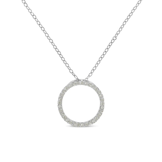 .925 Silver Diamond Halo Circle Pendant Necklace | Necklace | Elegant Emulations Jewelry USA