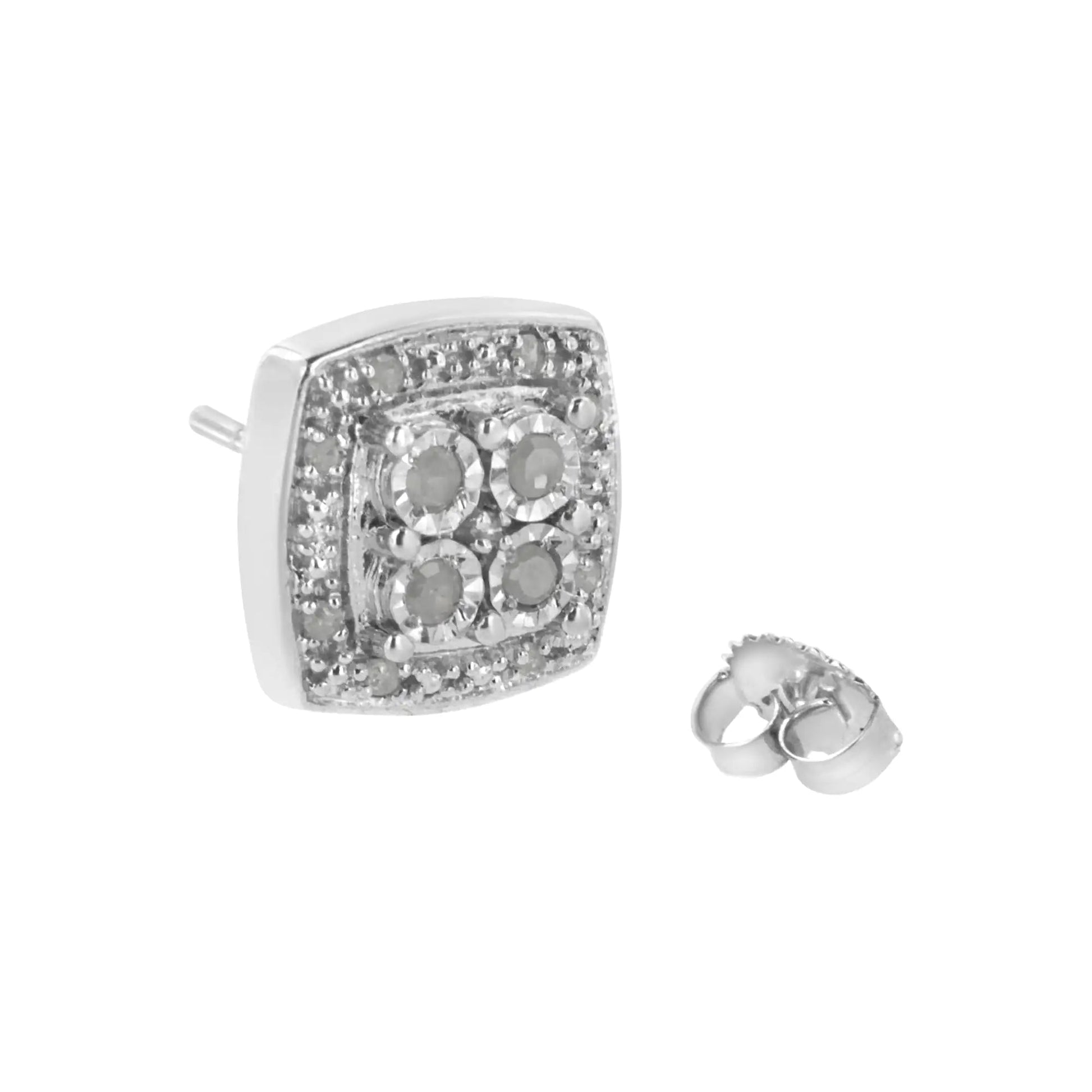 .925 Silver Diamond Square Milgrain Studs (I - J, I3) | Earrings | Elegant Emulations Jewelry USA