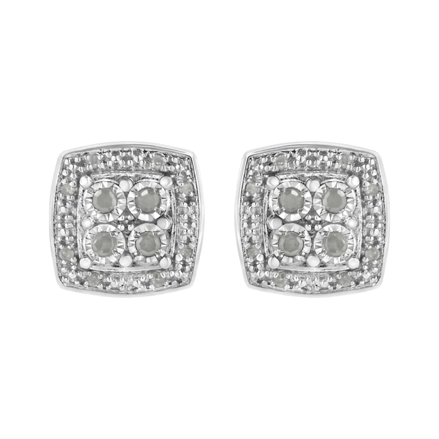 .925 Silver Diamond Square Milgrain Studs (I - J, I3) | Earrings | Elegant Emulations Jewelry USA