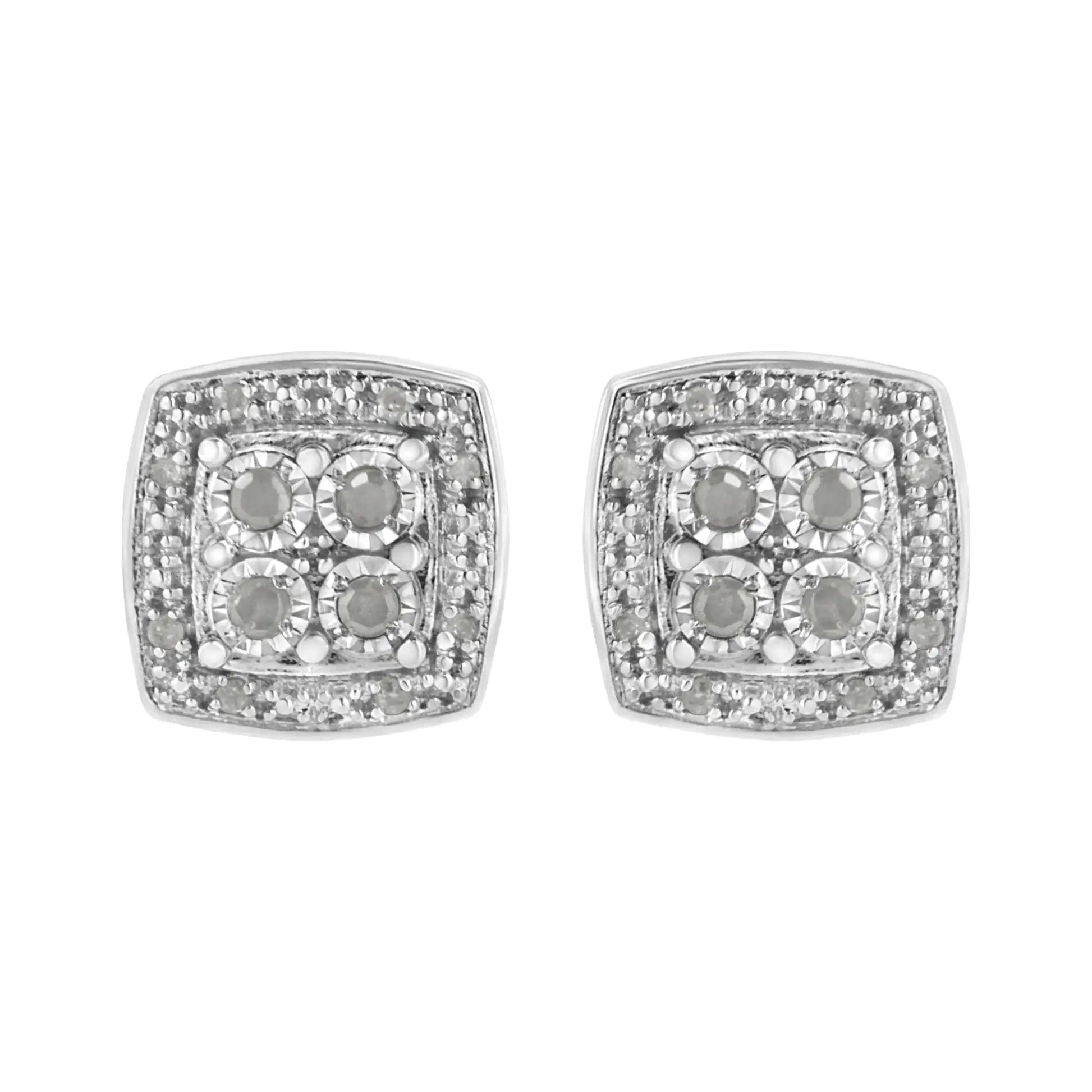 .925 Silver Diamond Square Milgrain Studs (I - J, I3) | Earrings | Elegant Emulations Jewelry USA