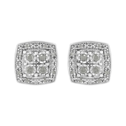 .925 Silver Diamond Square Milgrain Studs (I - J, I3) | Earrings | Elegant Emulations Jewelry USA