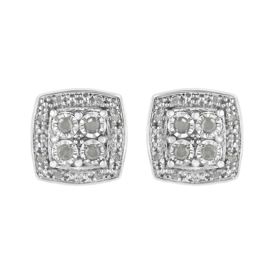 .925 Silver Diamond Square Milgrain Studs (I - J, I3) | Earrings | Elegant Emulations Jewelry USA
