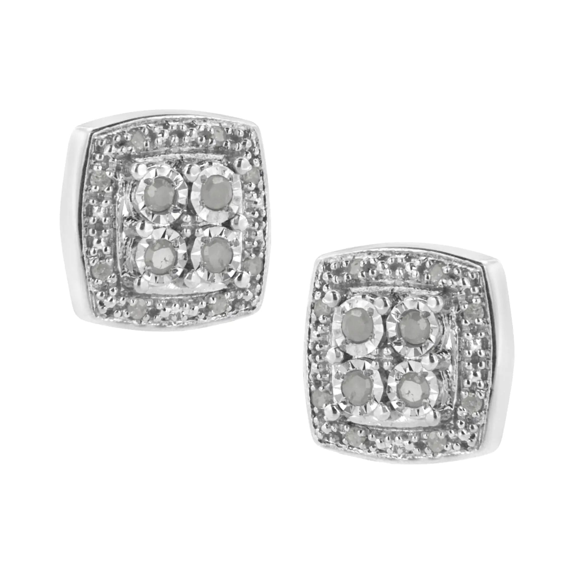 .925 Silver Diamond Square Milgrain Studs (I - J, I3) | Earrings | Elegant Emulations Jewelry USA