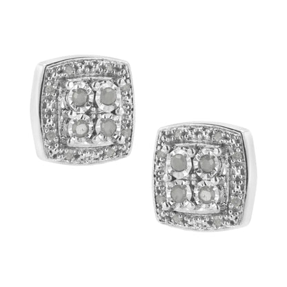 .925 Silver Diamond Square Milgrain Studs (I - J, I3) | Earrings | Elegant Emulations Jewelry USA