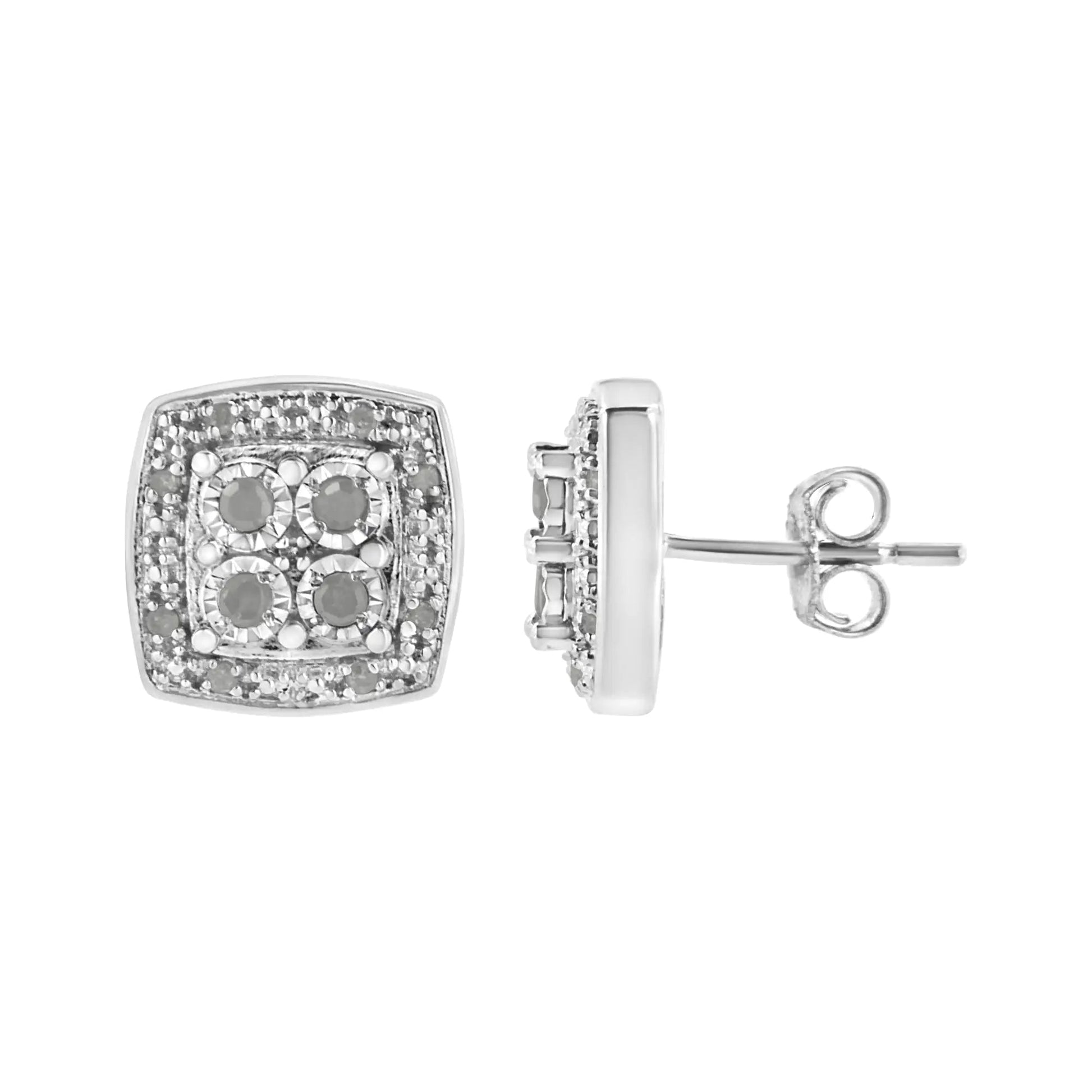 .925 Silver Diamond Square Milgrain Studs (I - J, I3) | Earrings | Elegant Emulations Jewelry USA