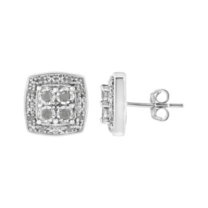 .925 Silver Diamond Square Milgrain Studs (I - J, I3) | Earrings | Elegant Emulations Jewelry USA