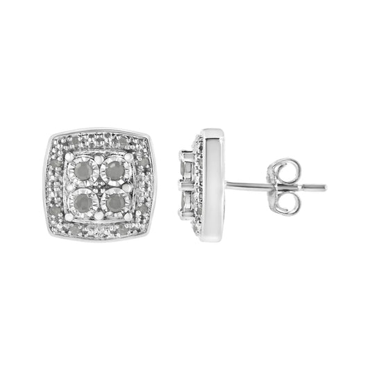 .925 Silver Diamond Square Milgrain Studs (I - J, I3) | Earrings | Elegant Emulations Jewelry USA