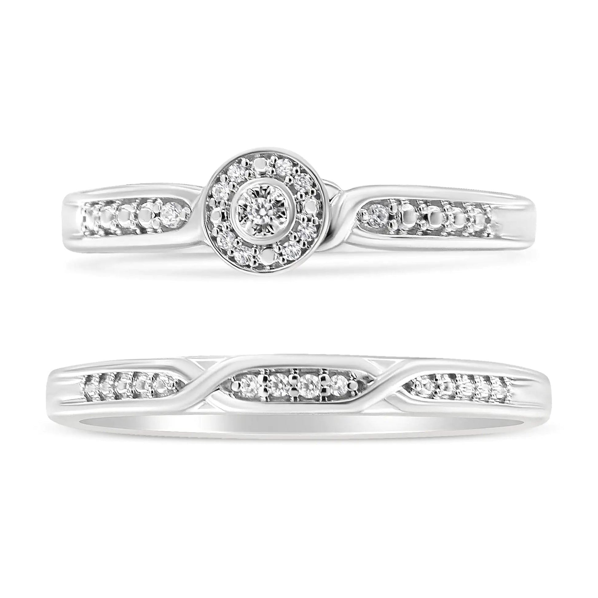 .925 Silver Diamond Twist Bridal and Band Set | Rings | Elegant Emulations Jewelry USA
