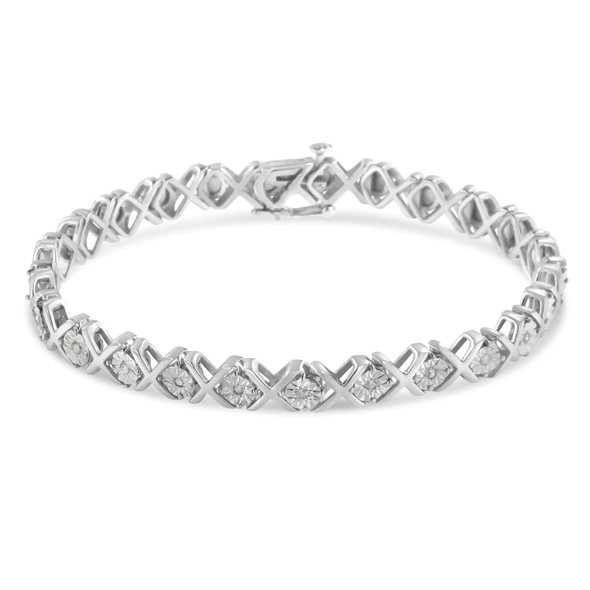 .925 Silver Diamond X - Link Tennis Bracelet 7.25" | Bracelets | Elegant Emulations Jewelry USA