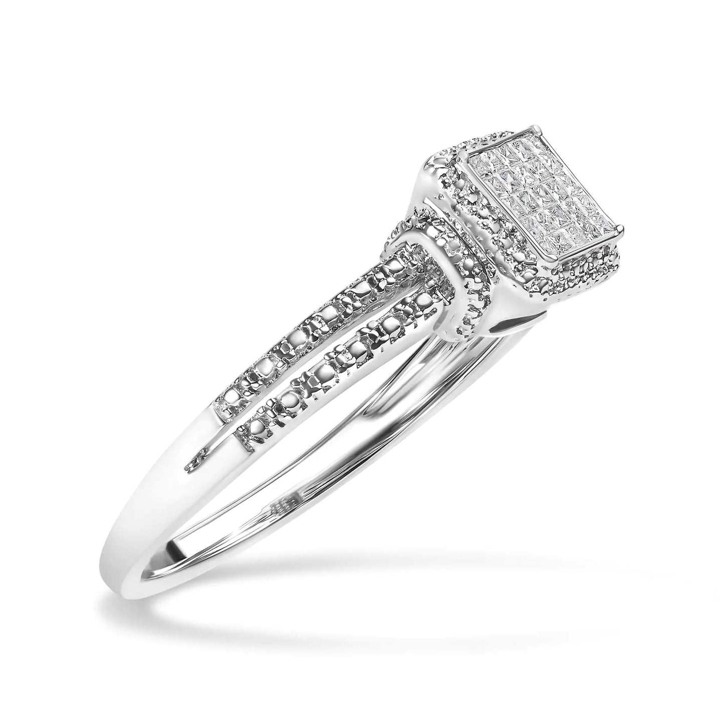 .925 Silver Princess Diamond Halo Ring (H - I, SI1 - SI2) | Rings | Elegant Emulations Jewelry USA