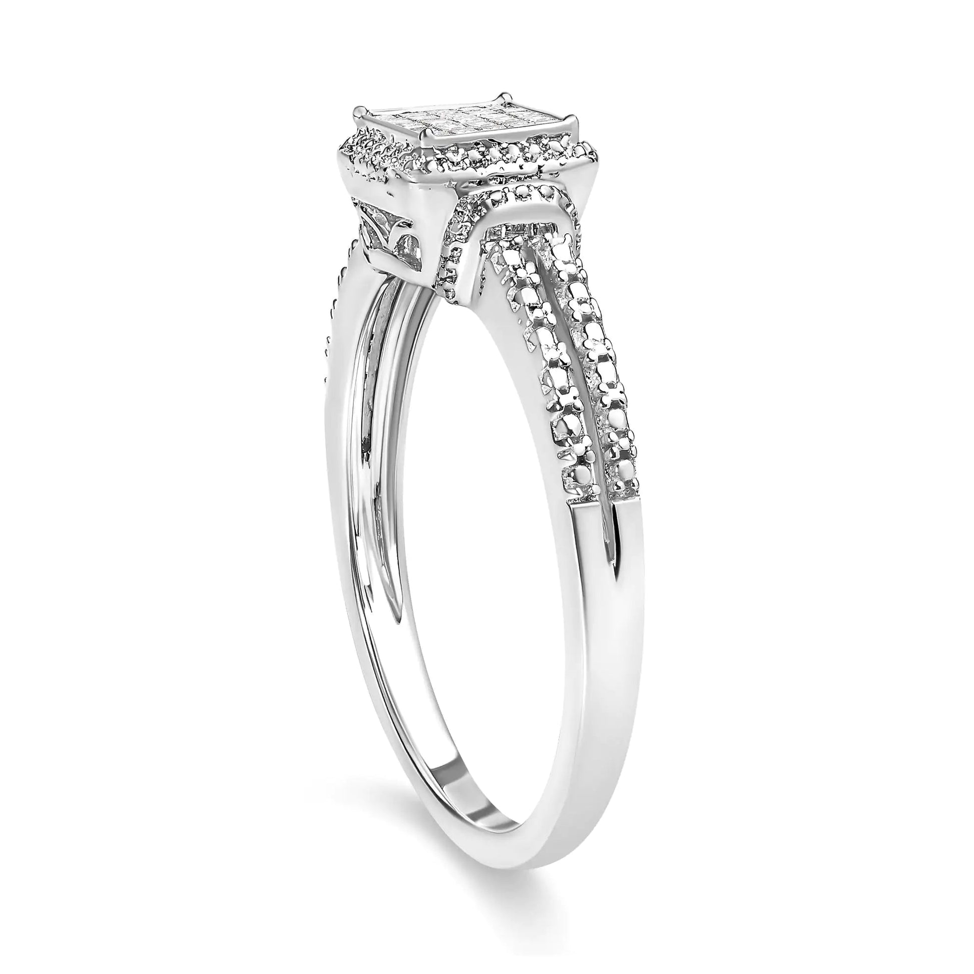 .925 Silver Princess Diamond Halo Ring (H - I, SI1 - SI2) | Rings | Elegant Emulations Jewelry USA