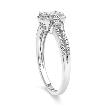 .925 Silver Princess Diamond Halo Ring (H - I, SI1 - SI2) | Rings | Elegant Emulations Jewelry USA