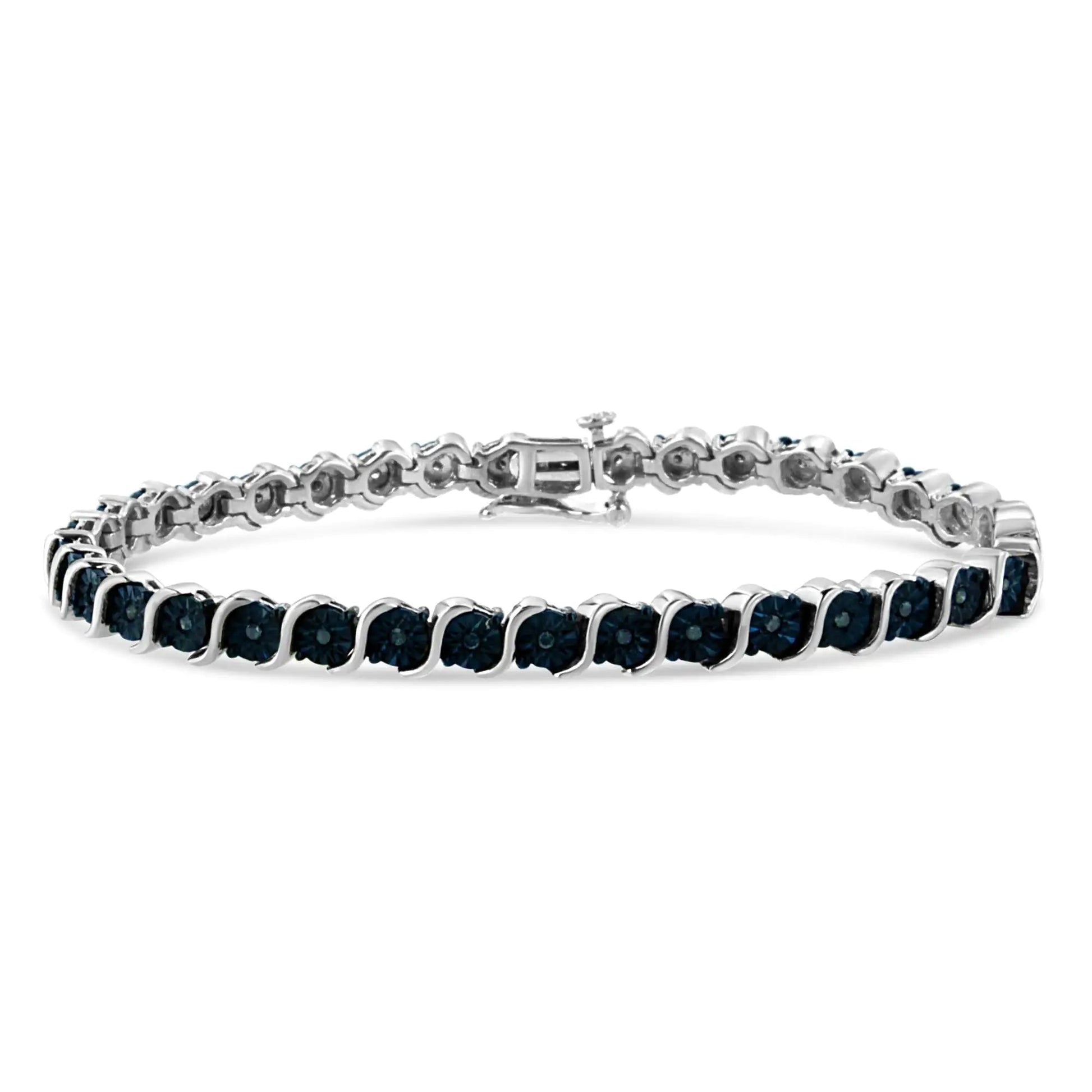 .925 Sterling Blue Diamond Tennis Bracelet 7" | Bracelets | Elegant Emulations Jewelry USA