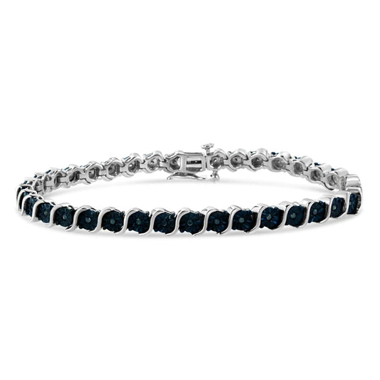 .925 Sterling Blue Diamond Tennis Bracelet 7" | Bracelets | Elegant Emulations Jewelry USA