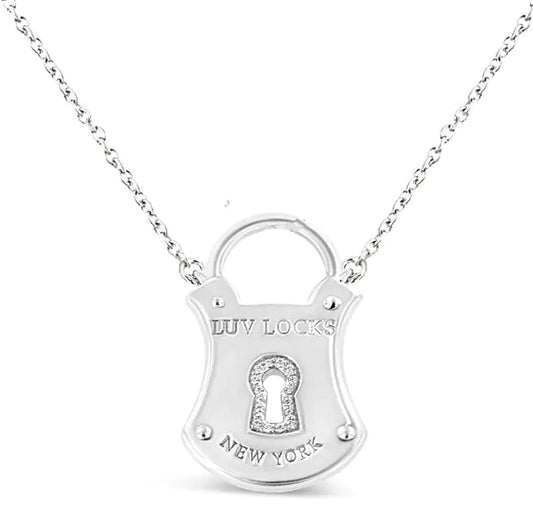 .925 Sterling Silver 1/10 Cttw Diamond Lock Pendant 18" Necklace (H - I Color, I1 - I2 Clarity) | | Elegant Emulations Jewelry USA