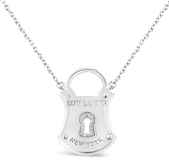 .925 Sterling Silver 1/10 Cttw Diamond Lock Pendant 18" Necklace (H - I Color, I1 - I2 Clarity) | | Elegant Emulations Jewelry USA