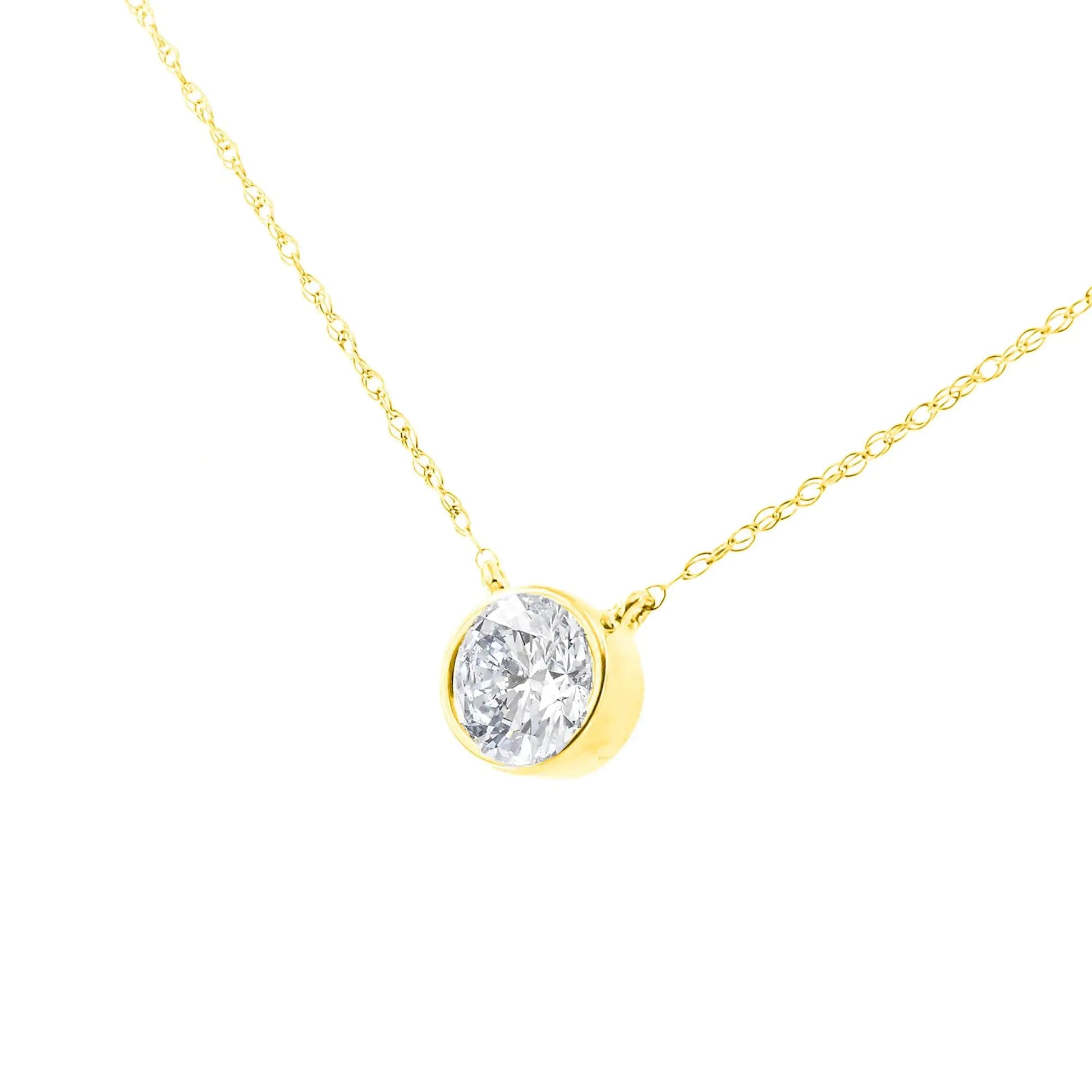 .925 Sterling Silver 1/2 Cttw Diamond Bezel 18" Pendant Necklace (I - J Color, I2 - I3 Clarity) | Necklace | Elegant Emulations Jewelry USA