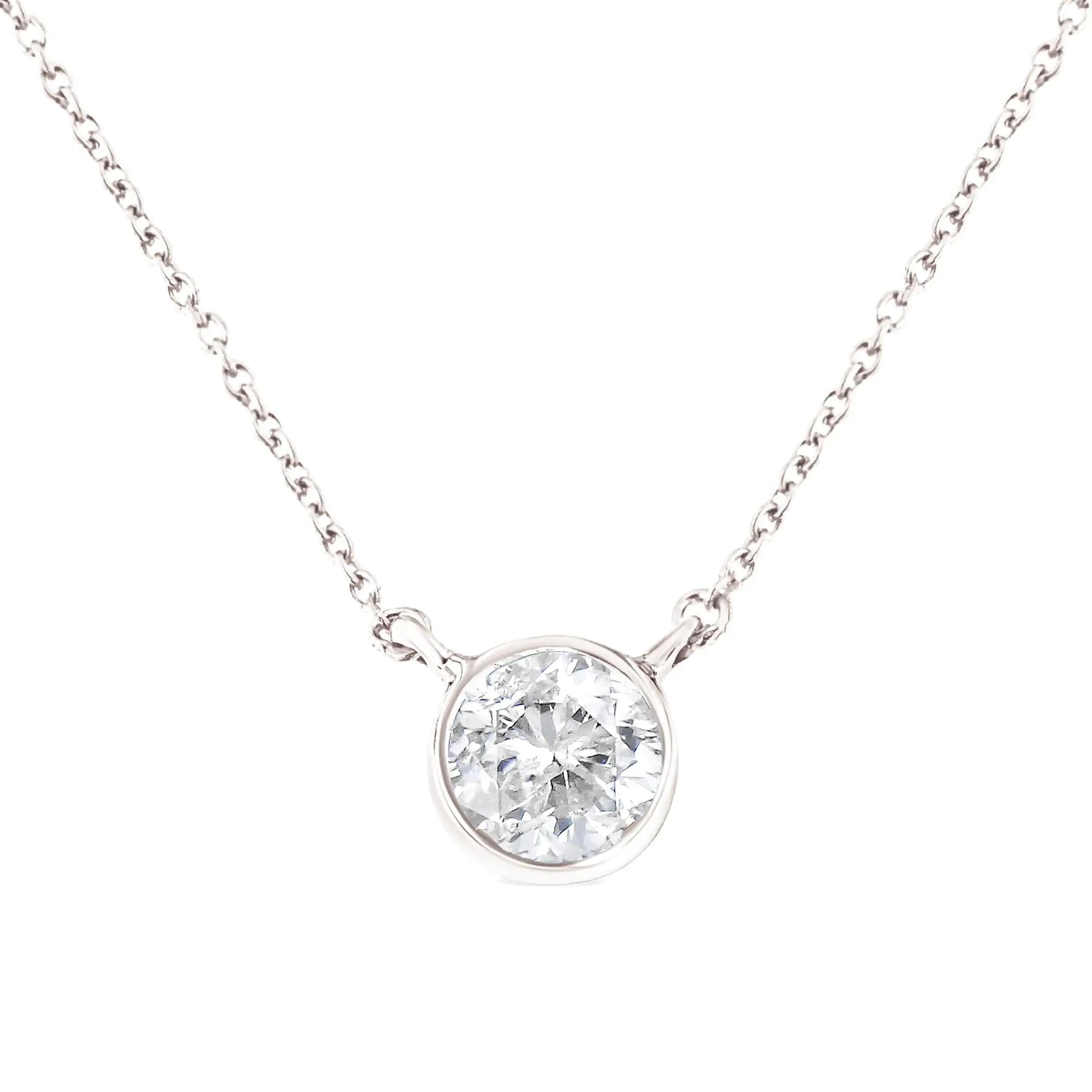 .925 Sterling Silver 1/2 Cttw Diamond Bezel 18" Pendant Necklace (I - J Color, I2 - I3 Clarity) | Necklace | Elegant Emulations Jewelry USA