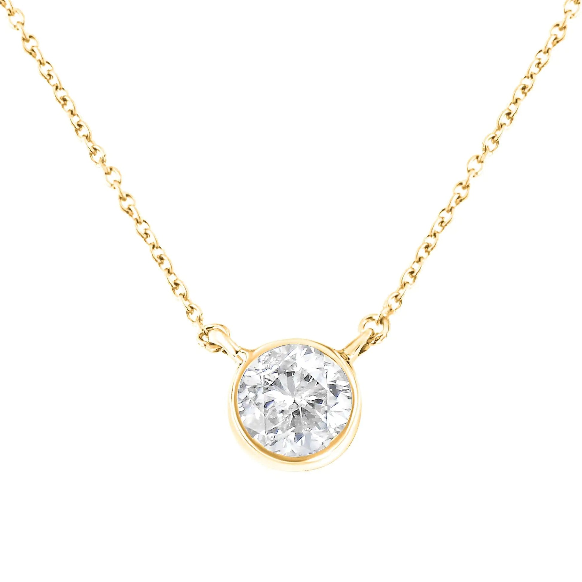 .925 Sterling Silver 1/2 Cttw Diamond Bezel 18" Pendant Necklace (I - J Color, I2 - I3 Clarity) | Necklace | Elegant Emulations Jewelry USA