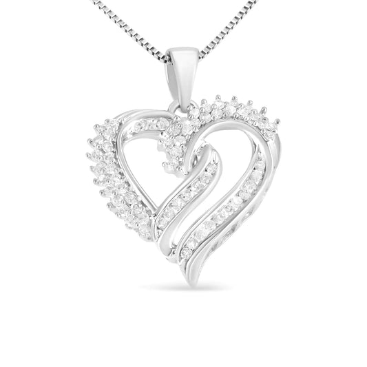 .925 Sterling Silver 1/2 Cttw Diamond Double Row Openwork Heart Pendant 18" Necklace (I - J Color, I3 Clarity) | | Elegant Emulations Jewelry USA