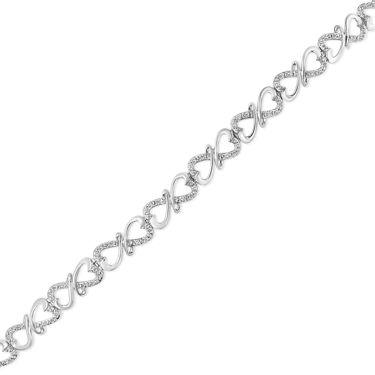.925 Sterling Silver 1/3 Ct Round - Cut Diamond Double Heart Infinity Link 7.25" Bracelet (H - I Color, I3 Clarity) | Bracelets | Elegant Emulations Jewelry USA