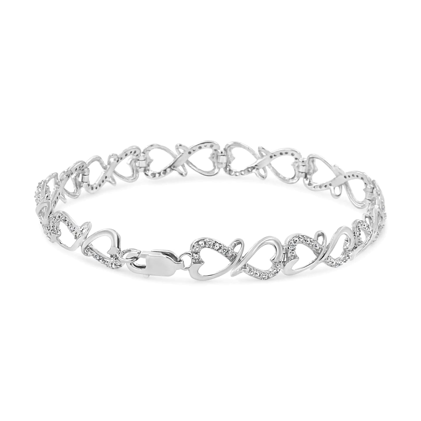 .925 Sterling Silver 1/3 Ct Round - Cut Diamond Double Heart Infinity Link 7.25" Bracelet (H - I Color, I3 Clarity) | Bracelets | Elegant Emulations Jewelry USA