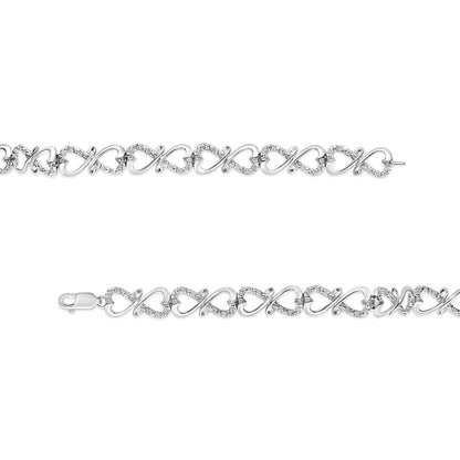 .925 Sterling Silver 1/3 Ct Round - Cut Diamond Double Heart Infinity Link 7.25" Bracelet (H - I Color, I3 Clarity) | Bracelets | Elegant Emulations Jewelry USA